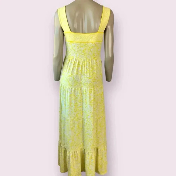 Michael Kors Sleeveless Floral Tiered Maxi Sundress Stretch Size S Yellow White - Picture 3 of 16